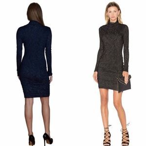 Velvet by Graham & Spencer Dacey Textured Knit Turtleneck Midi Dress Blue Medium